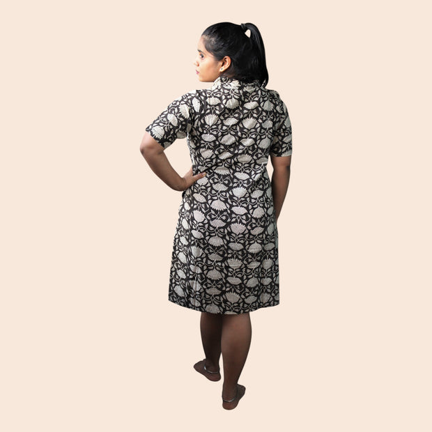 Black Handblock Cotton Shift Dress