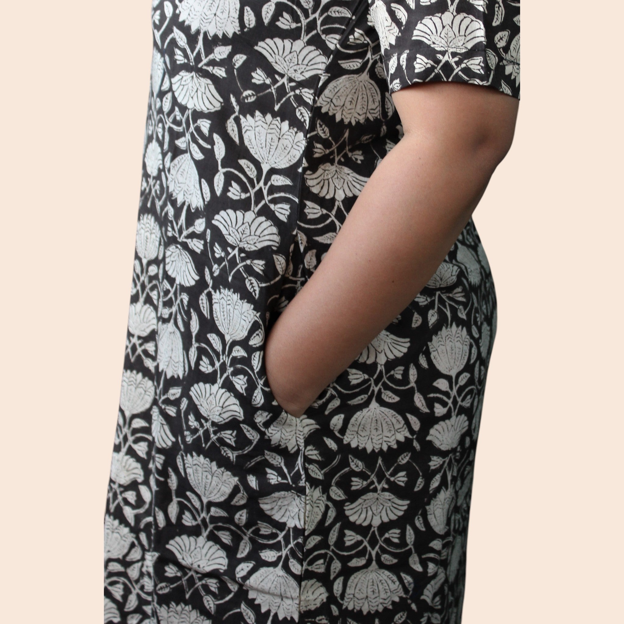 Black Handblock Cotton Shift Dress