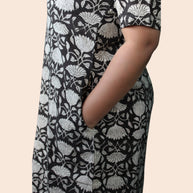 Black Handblock Cotton Shift Dress
