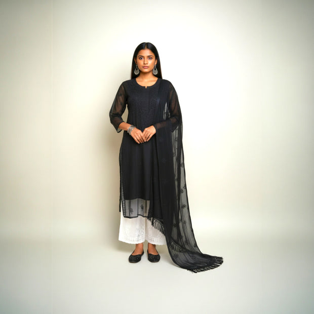 Black Chikankari Georgette Kurta