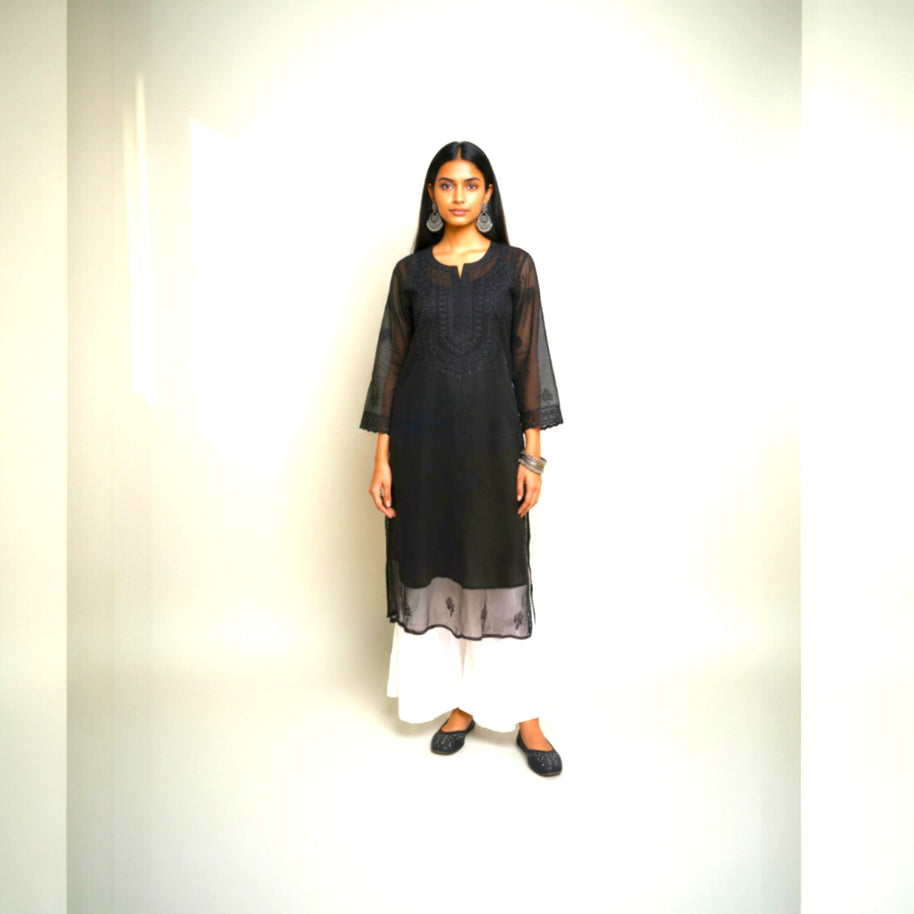 Black Chikankari Georgette Kurta