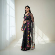 Black Embroidery Kota Cotton Saree