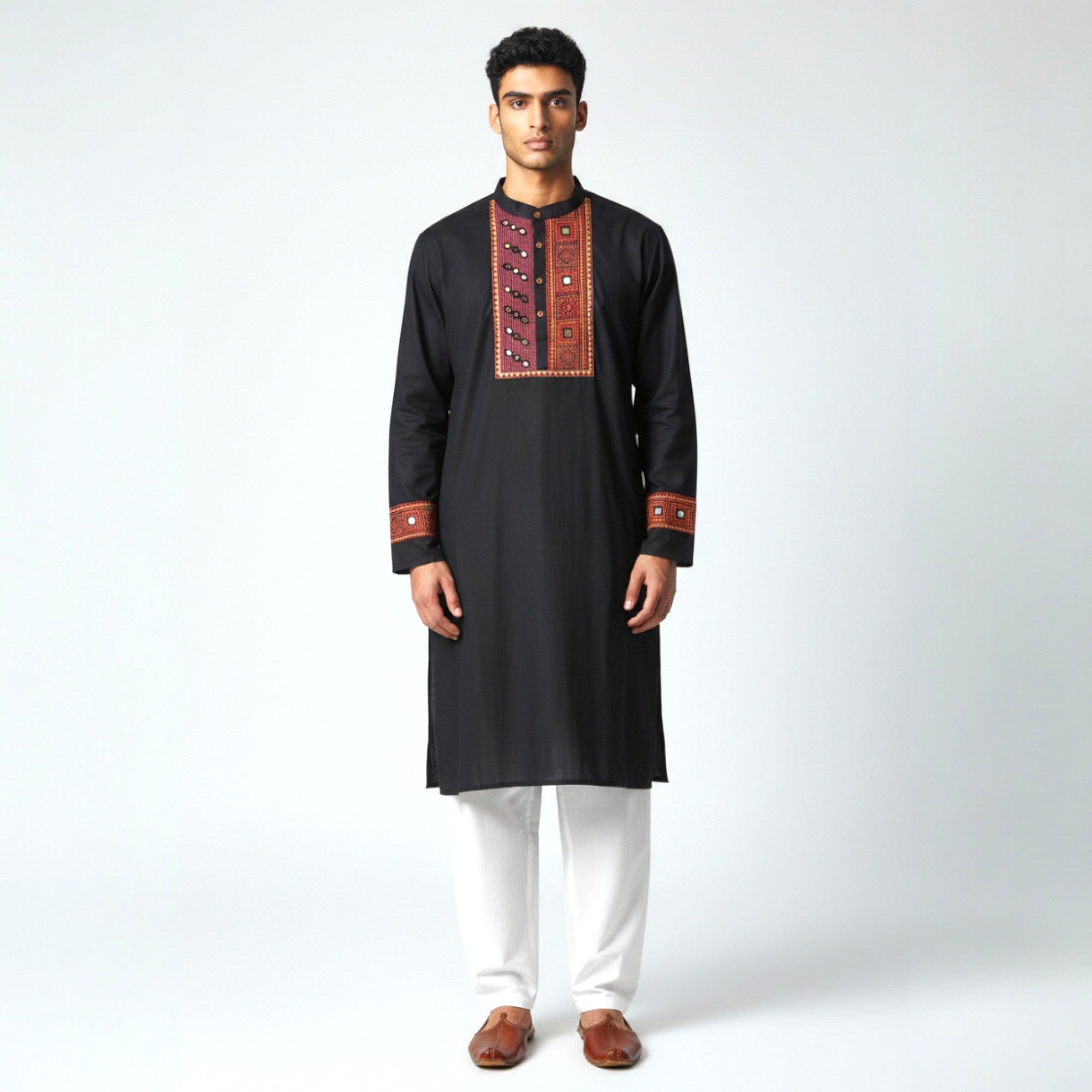 Black Mirror Work Cotton Kurta