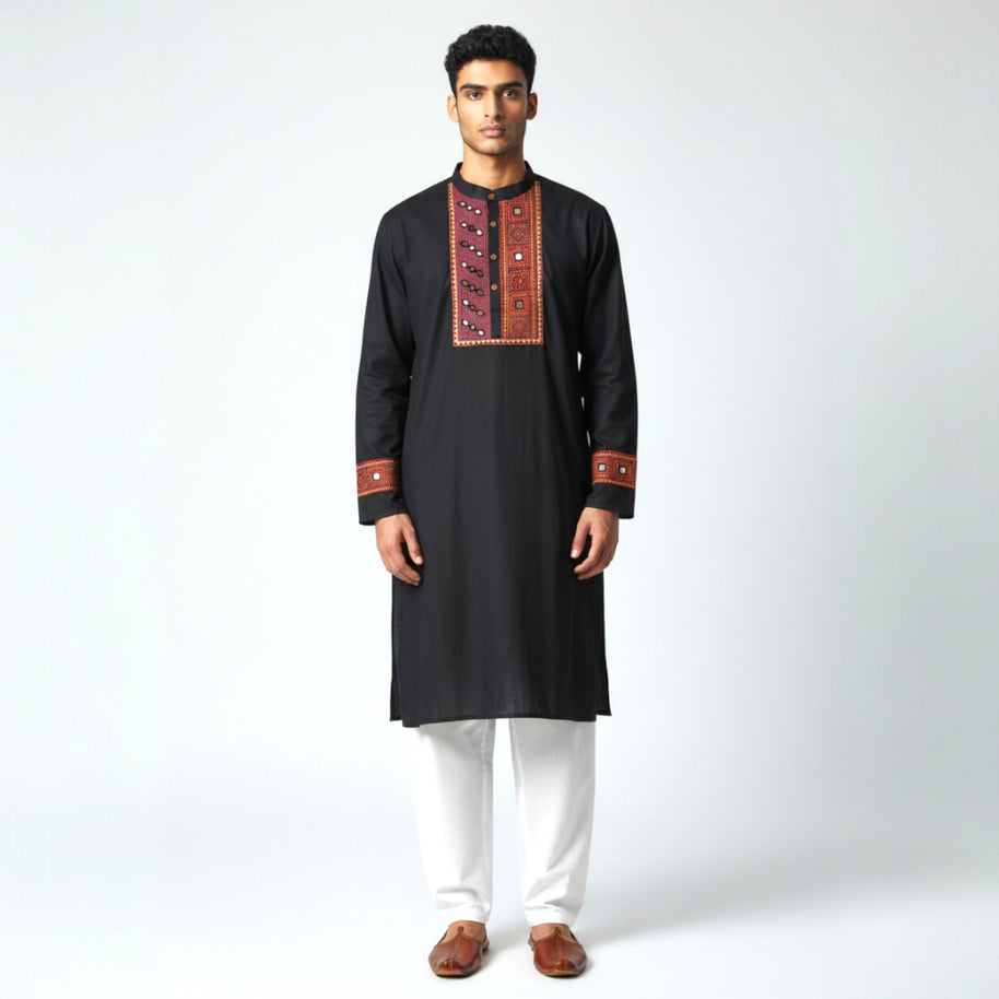 Black Mirror Work Cotton Kurta