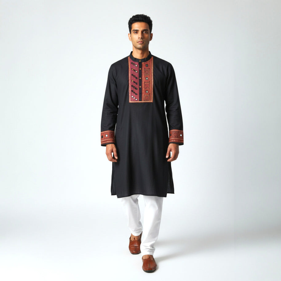 Black Mirror Work Cotton Kurta