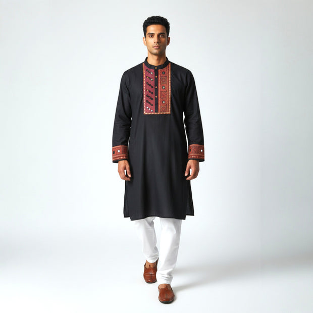 Black Mirror Work Cotton Kurta
