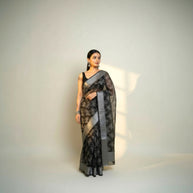 Black Grey Floral Tissue Saree