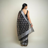 Black Grey Floral Tissue Saree