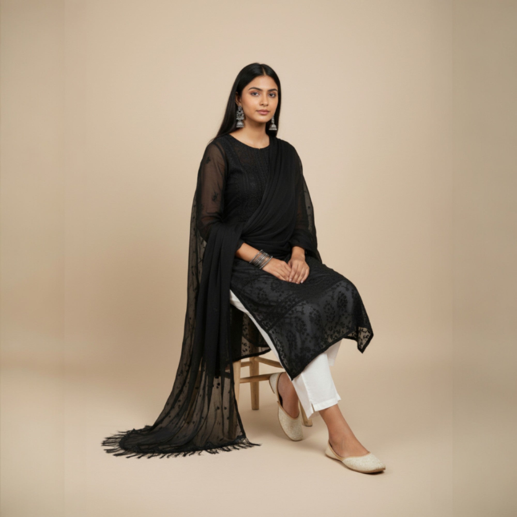 Black Chikankari Georgette Kurta