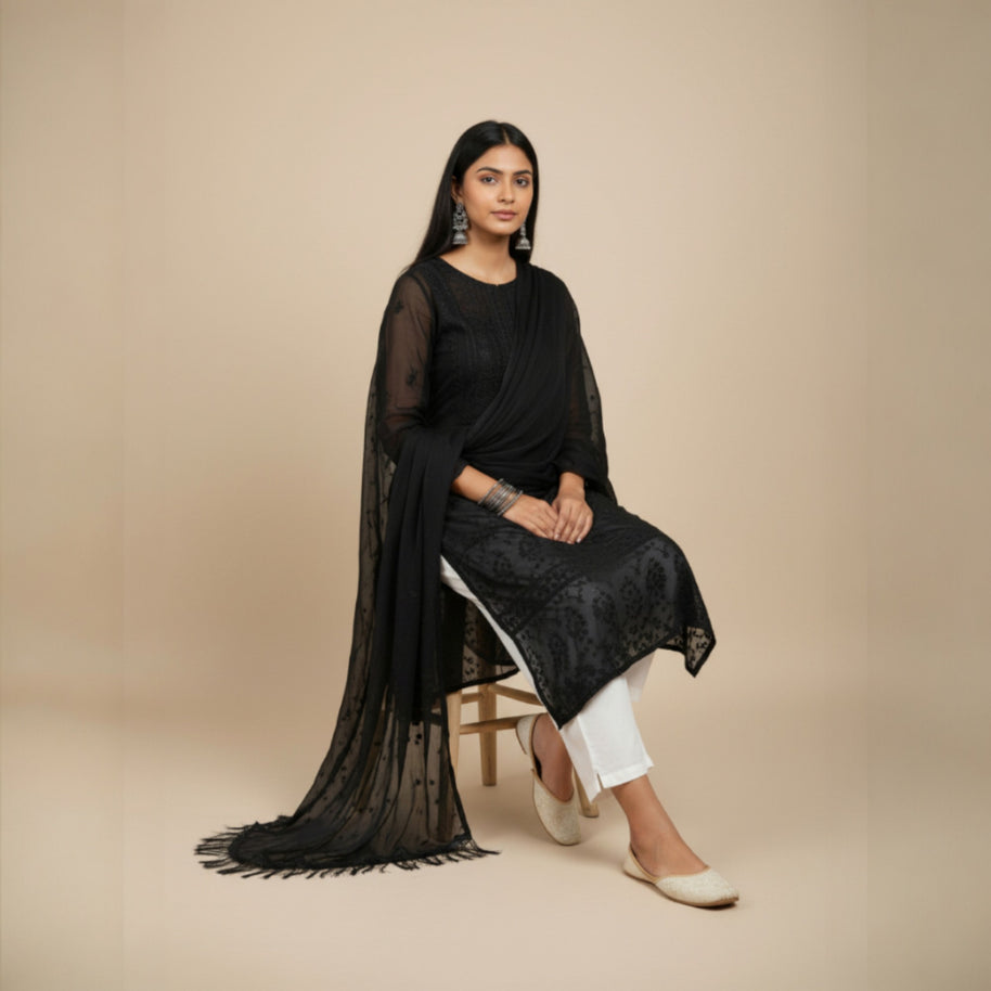 Black Chikankari Georgette Kurta