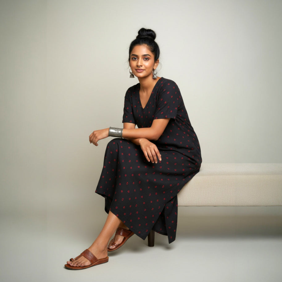 Black Bandhani Cotton Long dress