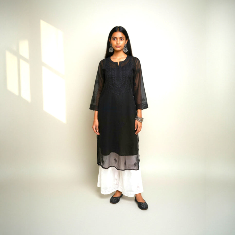 Black Chikankari Georgette Kurta