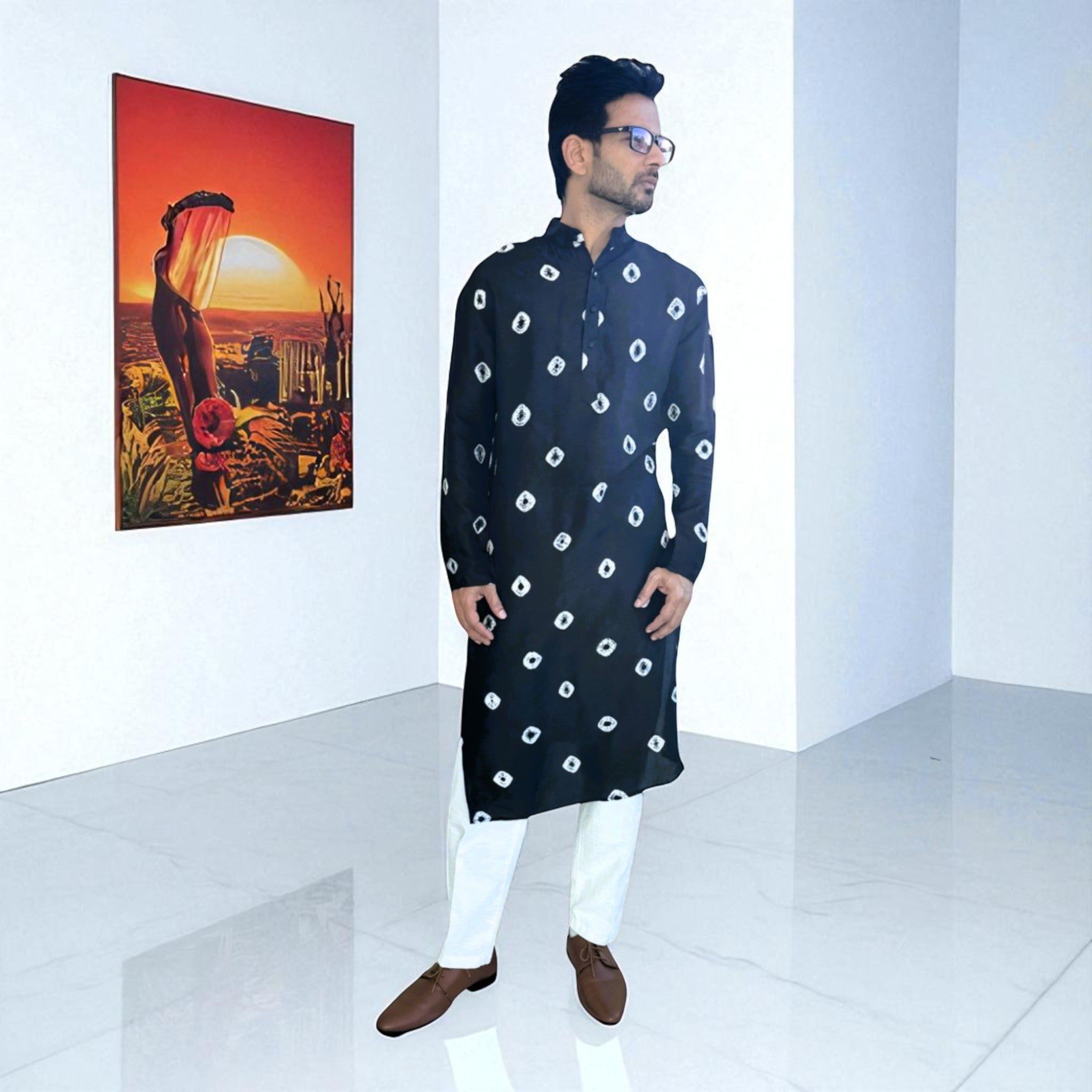 Black Bandhani Silk Kurta