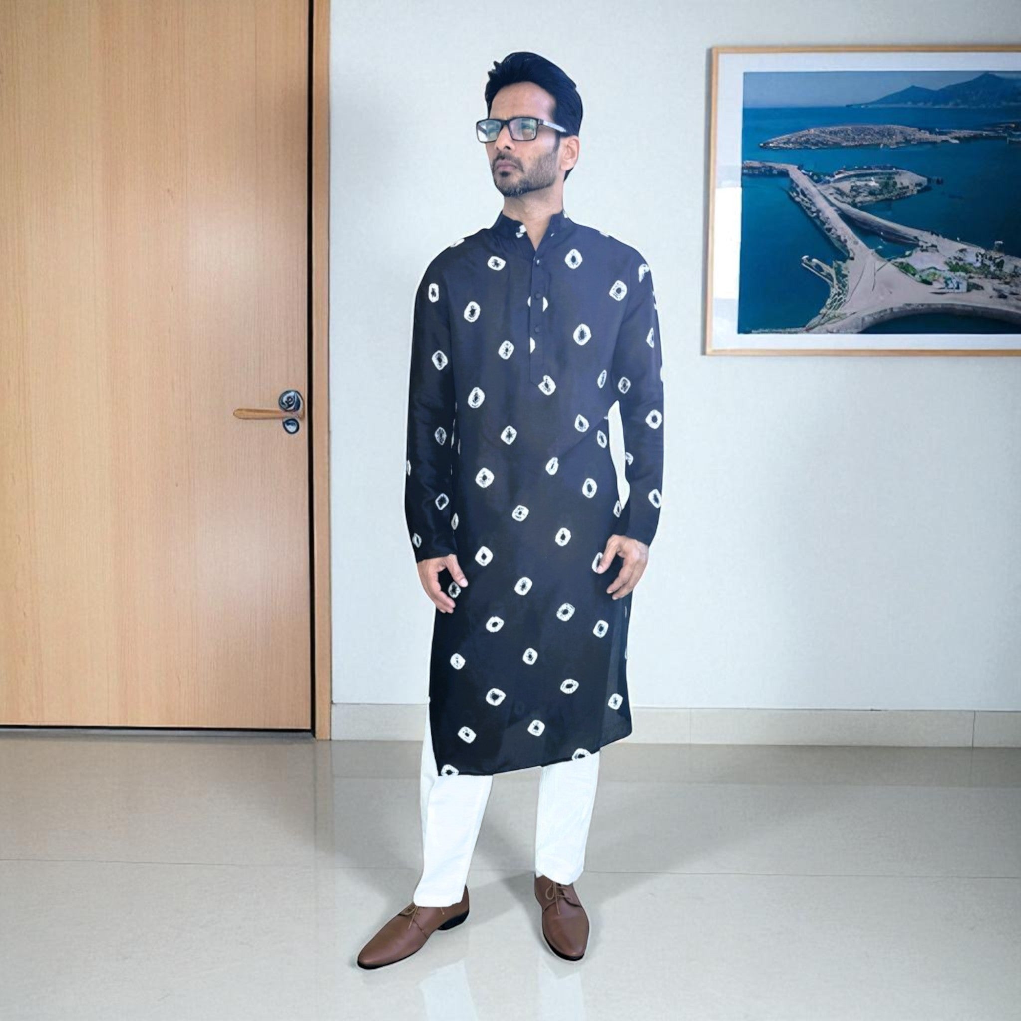 Black Bandhani Silk Kurta