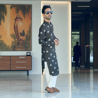 Black Bandhani Silk Kurta