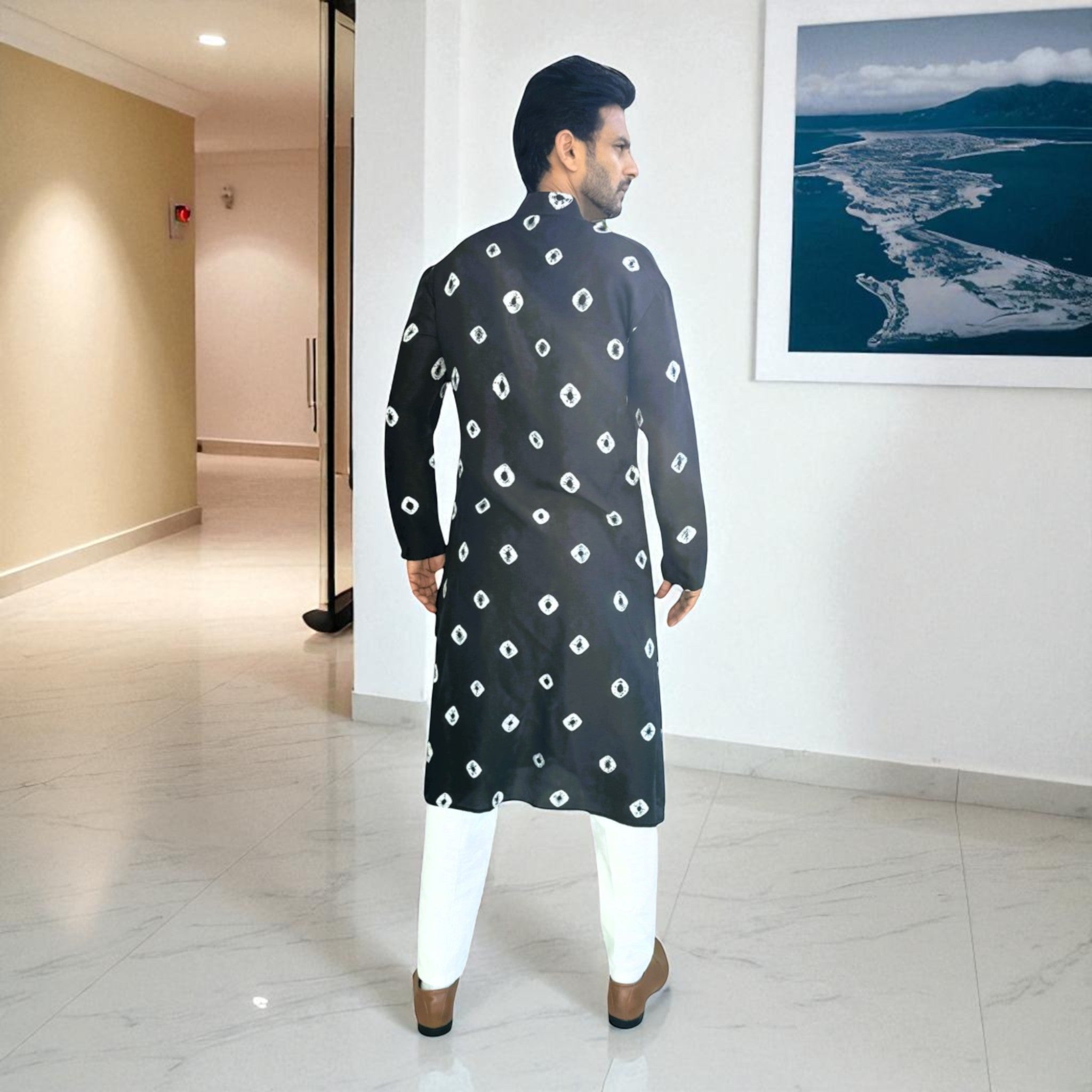 Black Bandhani Silk Kurta