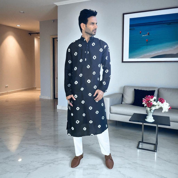Black Bandhani Silk Kurta