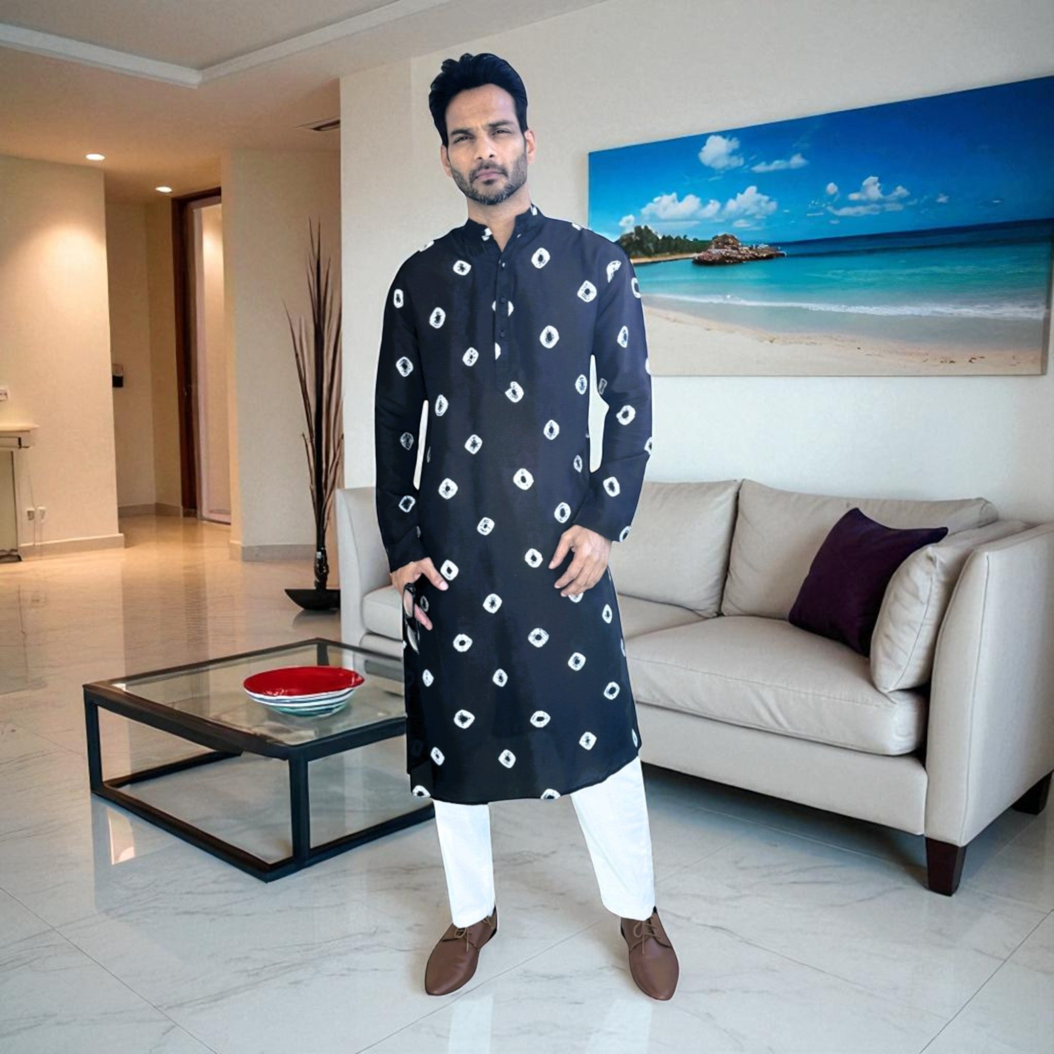 Black Bandhani Silk Kurta