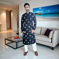 Black Bandhani Silk Kurta