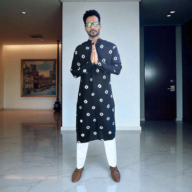 Black Bandhani Silk Kurta