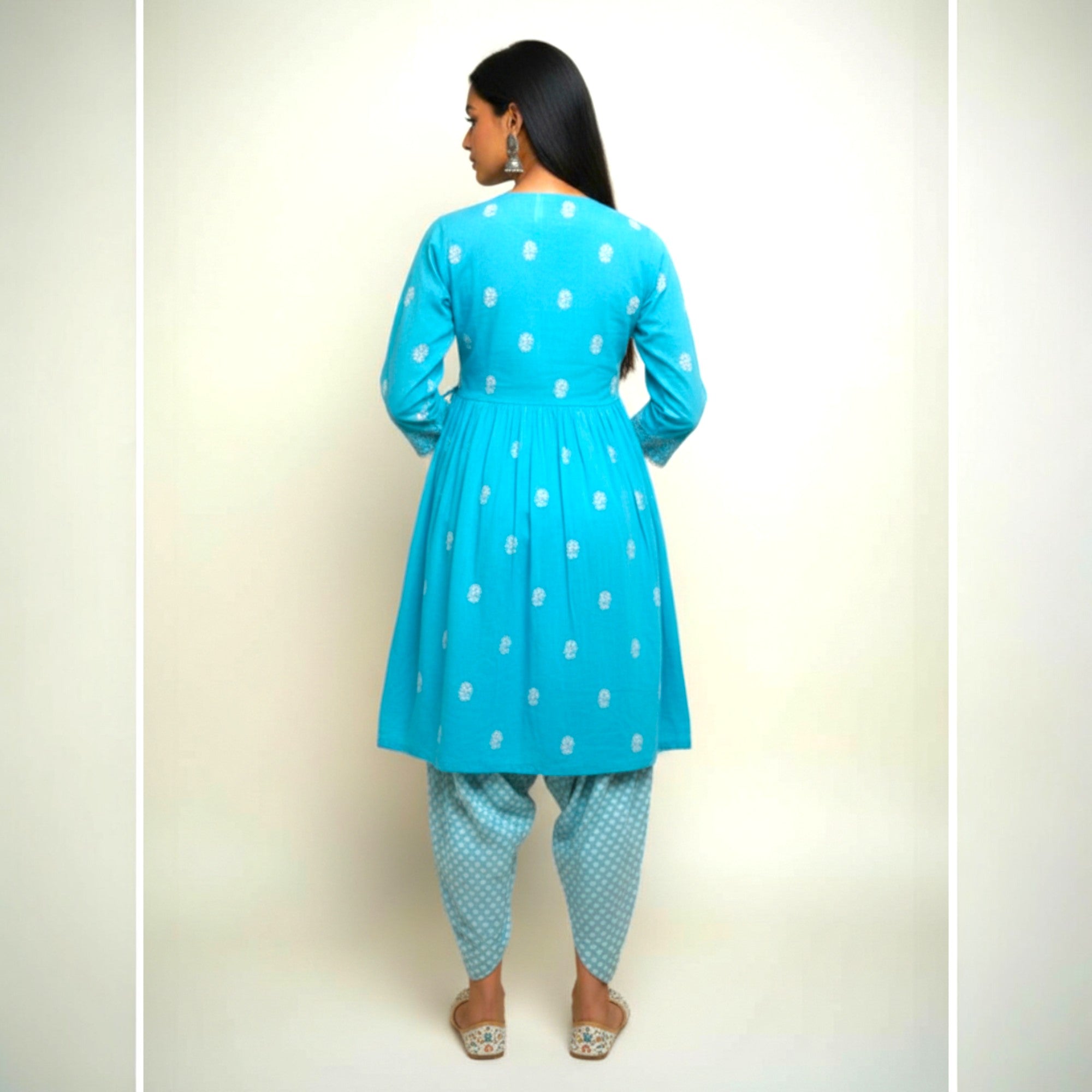 Blue White Chikankari Cotton Kurti Set