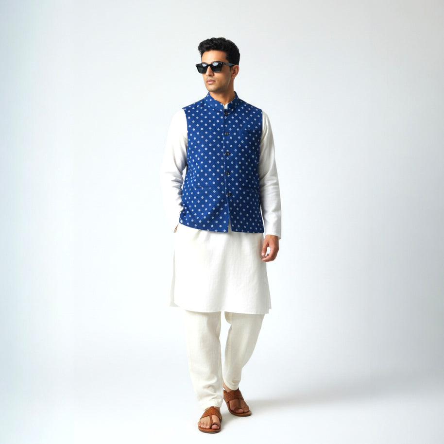 Blue Bandhani Cotton Jacket