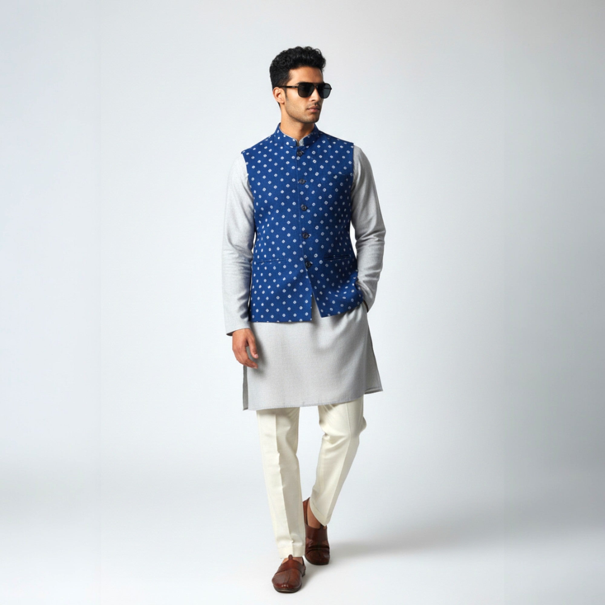 Blue Bandhani Cotton Jacket