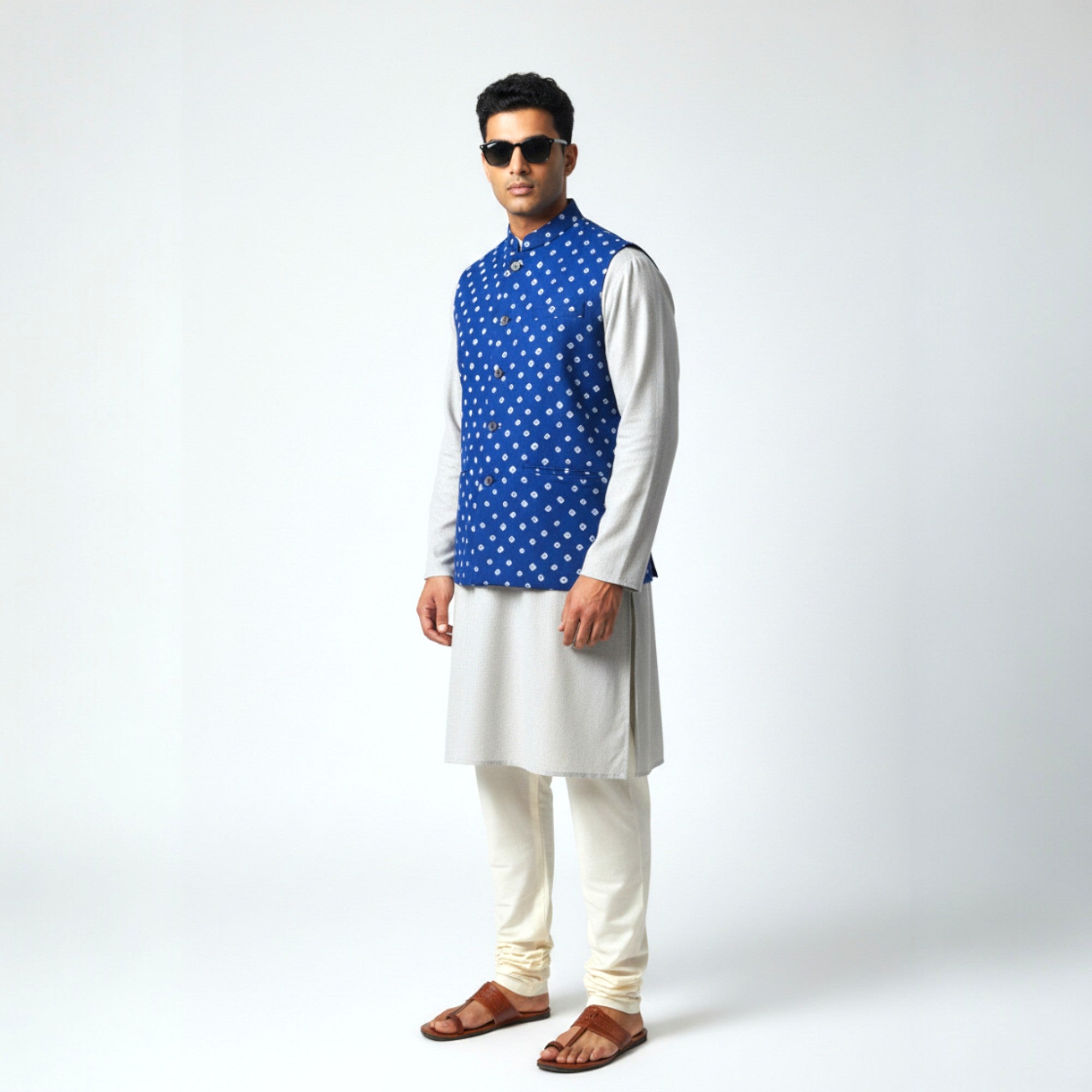 Blue Bandhani Cotton Jacket