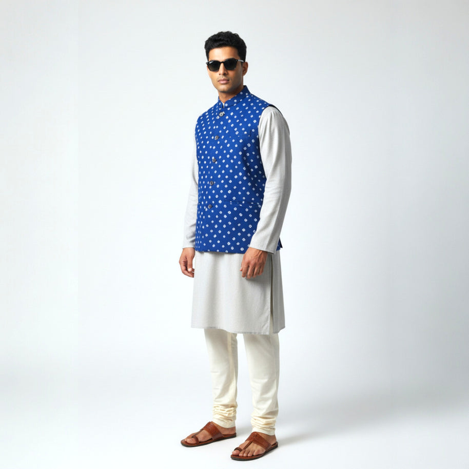 Blue Bandhani Cotton Jacket