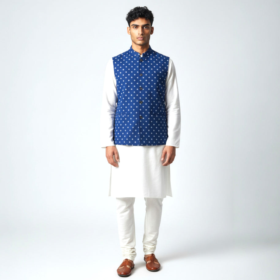 Blue Bandhani Cotton Jacket