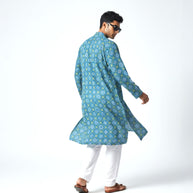 Blue Yellow Bandhani Cotton Kurta