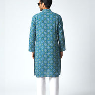 Blue Yellow Bandhani Cotton Kurta
