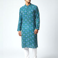 Blue Yellow Bandhani Cotton Kurta