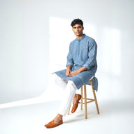 Blue White Handblock Cotton Kurta