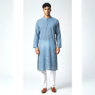 Blue White Handblock Cotton Kurta