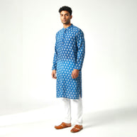 Blue Floral Handblock Cotton Kurta