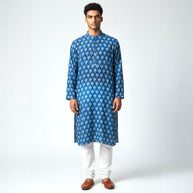 Blue Floral Handblock Cotton Kurta