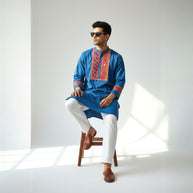 Blue Mirror Work Cotton Kurta