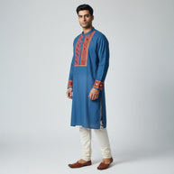 Blue Mirror Work Cotton Kurta
