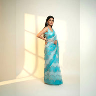 Sky Blue Floral Kota Cotton Saree