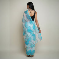 Sky Blue Floral Kota Cotton Saree