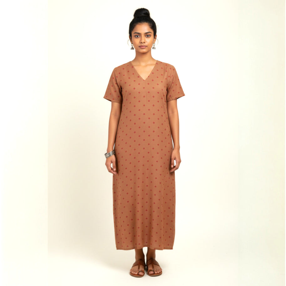Brown Bandhani Cotton Long dress