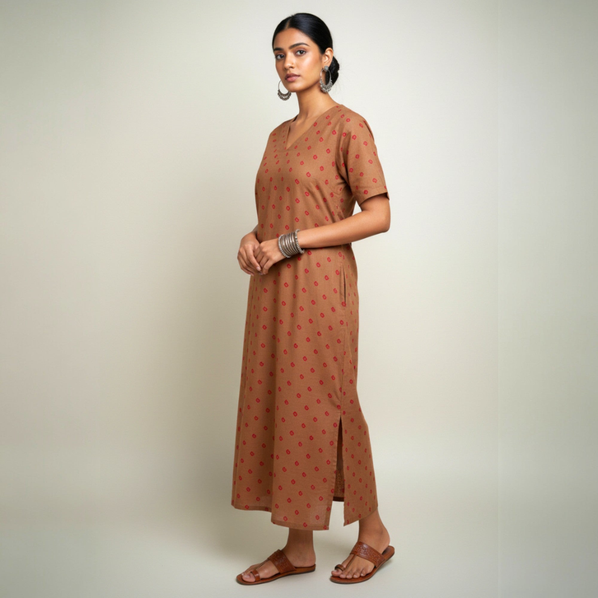Brown Bandhani Cotton Long dress
