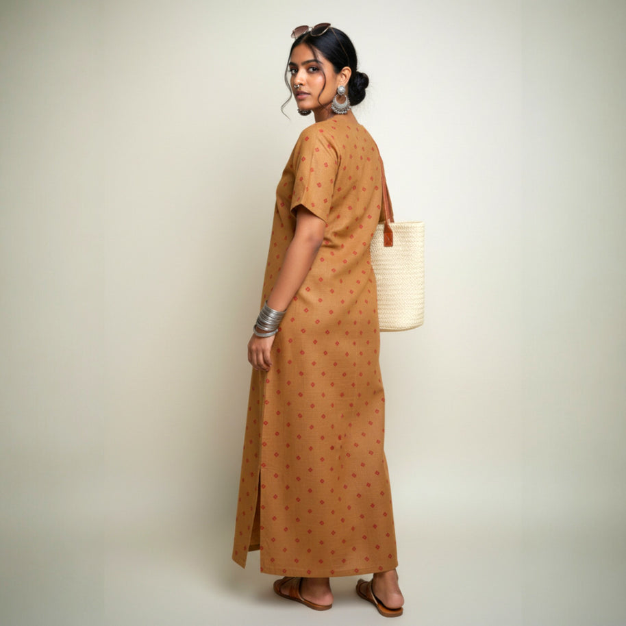 Brown Bandhani Cotton Long dress