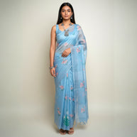 Grey Floral Kota Cotton Saree
