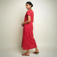 Red Camel Handblock Cotton Long Dress