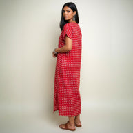 Red Camel Handblock Cotton Long Dress