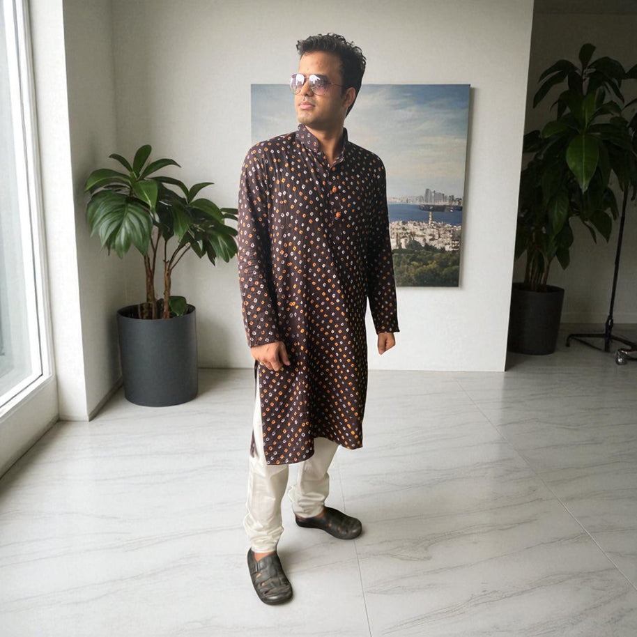 Brown Bandhani Cotton Kurta