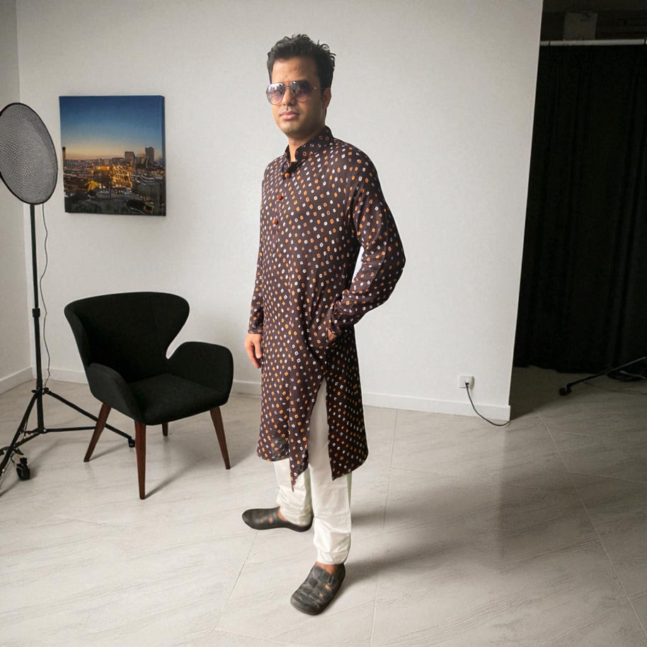 Brown Bandhani Cotton Kurta