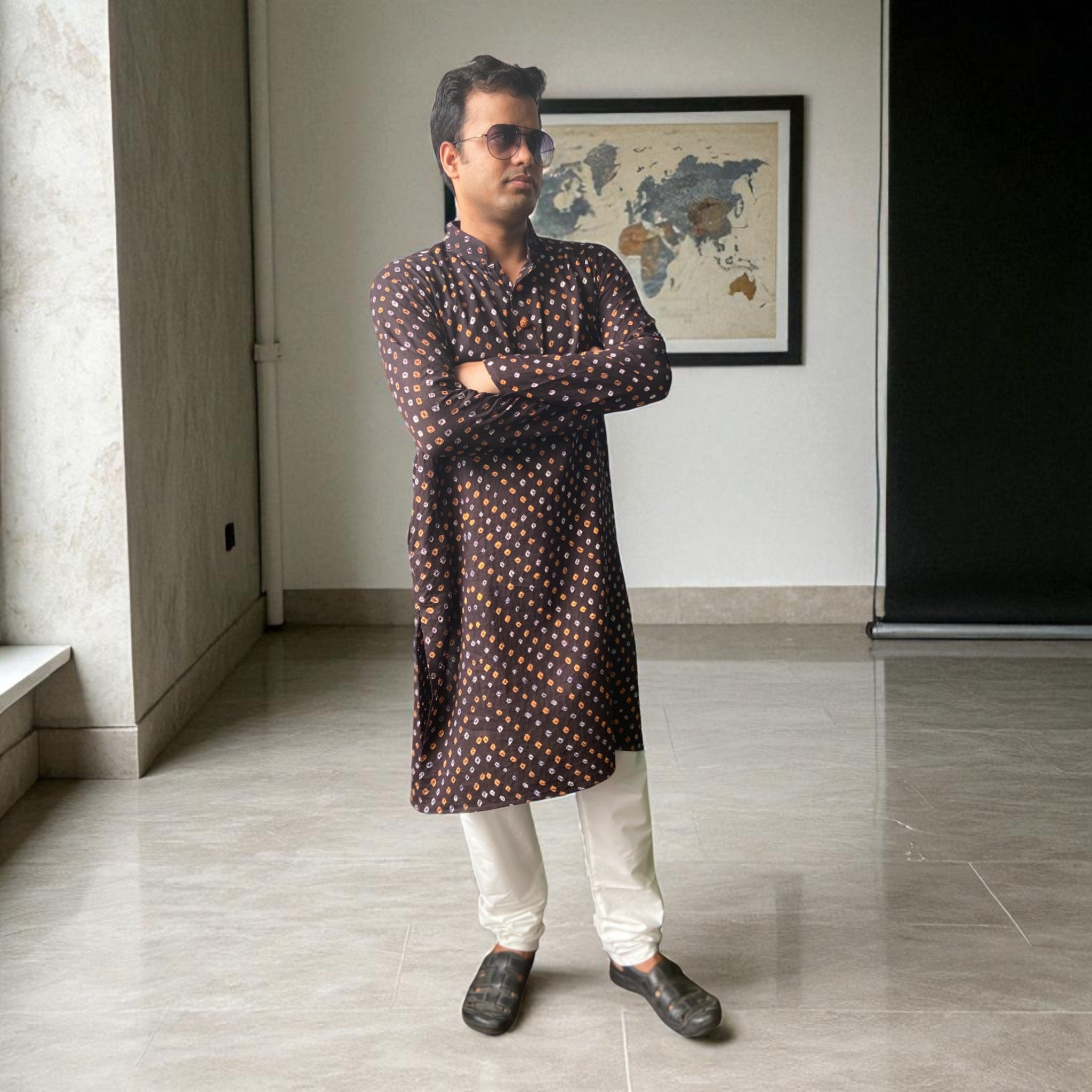 Brown Bandhani Cotton Kurta
